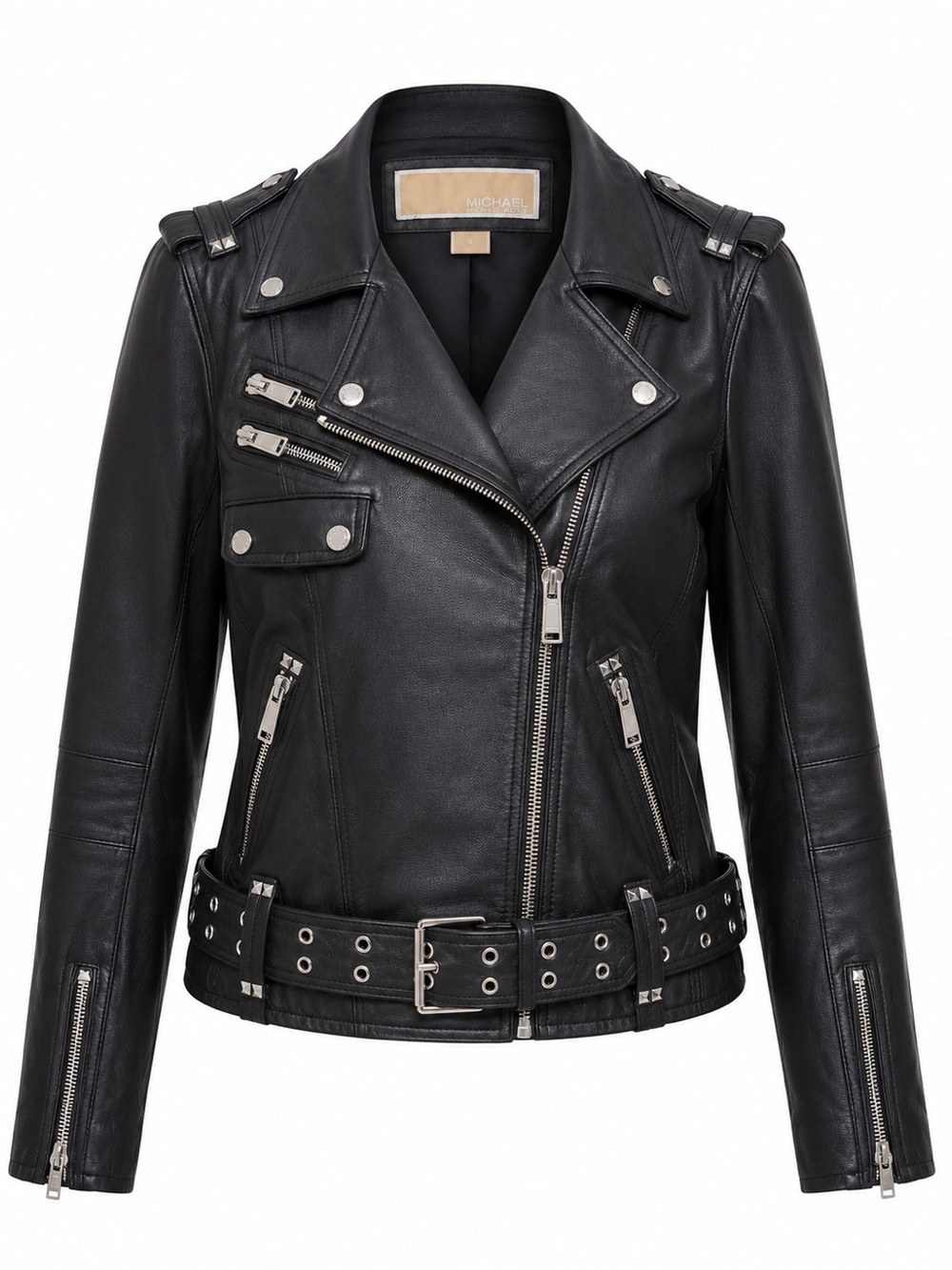 Michael Kors Black Leather Biker Jacket with Belt